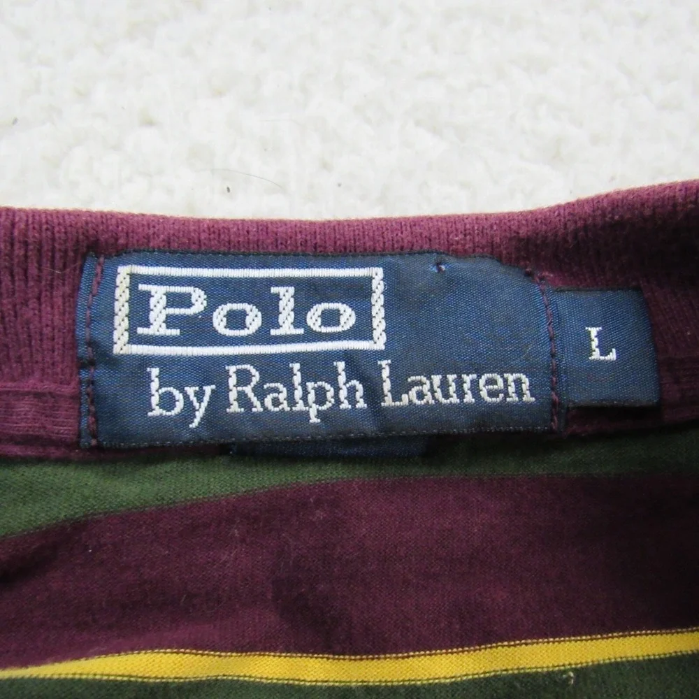 Vintage Polo Ralph Lauren Polo Shirt Mens Large Striped Green Burgundy 90s